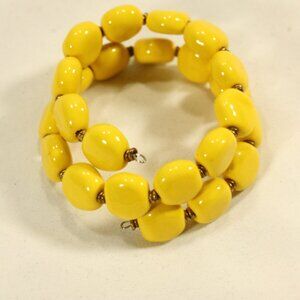 KAZURI Handmade Smartie 'Lemon' Beaded Wraparound Bracelet Sz OS